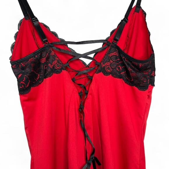 Red & Black Lace Lingerie Cami Top M/L Rene Rofe | Gothic Dark Feminine Y2K - Picture 5 of 7
